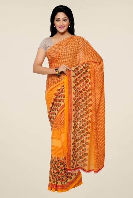 Triveni Orange Printed Faux Georgette Saree Triveni Orange Printed Faux Georgette Saree