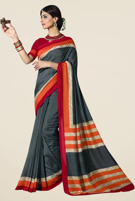 Triveni Grey Textured Silk Saree Triveni Grey Textured Silk Saree