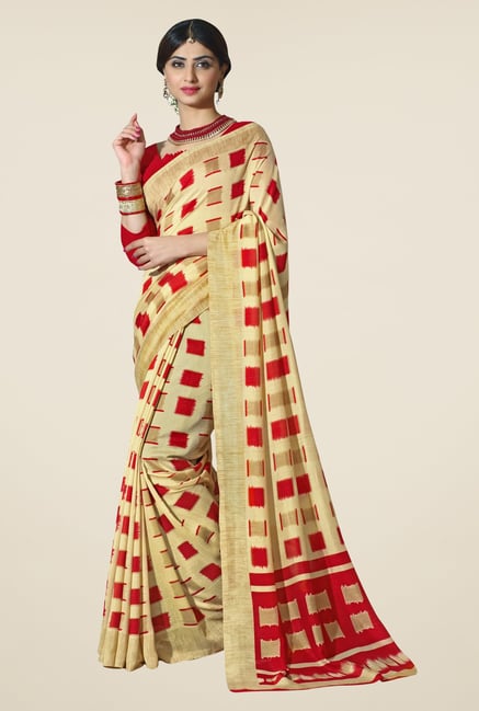 Triveni Beige Printed Silk Saree Triveni Beige Printed Silk Saree