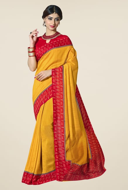 Triveni Yellow Textured Silk Saree Triveni Yellow Textured Silk Saree