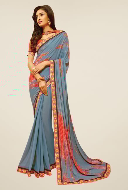 Triveni Blue Printed Saree Triveni Blue Printed Saree