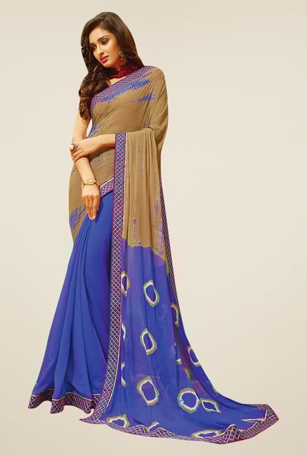 Triveni Blue & Beige Printed Faux Georgette Saree Triveni Blue & Beige Printed Faux Georgette Saree