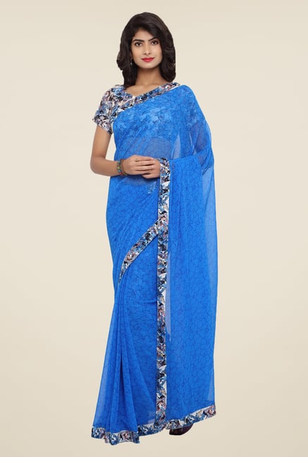 Triveni Blue Printed Faux Georgette Saree Triveni Blue Printed Faux Georgette Saree