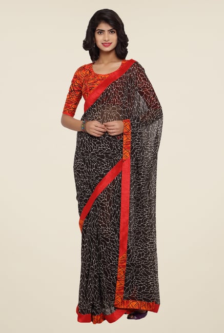 Triveni Black Printed Faux Georgette Saree Triveni Black Printed Faux Georgette Saree
