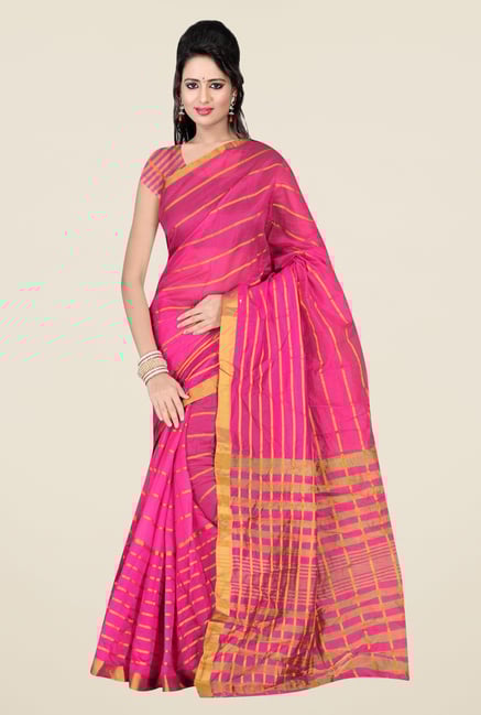 Triveni Pink Striped Silk Saree Triveni Pink Striped Silk Saree