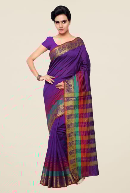 Triveni Purple Striped Silk Saree Triveni Purple Striped Silk Saree