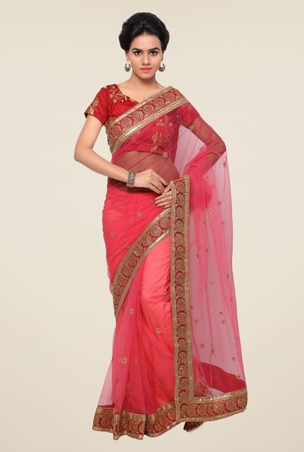 Triveni Pink Embroidered Net Saree Triveni Pink Embroidered Net Saree