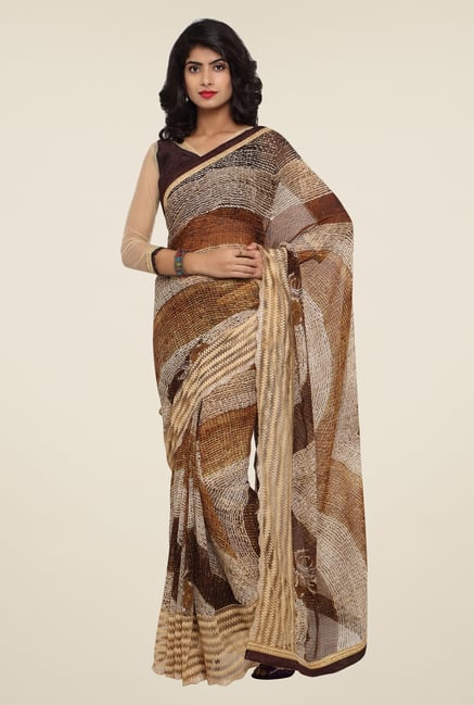 Triveni Beige Printed Faux Georgette Saree Triveni Beige Printed Faux Georgette Saree