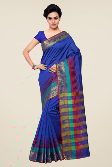 Triveni Blue Striped Silk Saree Triveni Blue Striped Silk Saree