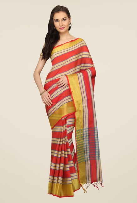 Pavecha's Red & Beige Cotton Polyblend Banarasi Saree Pavecha's Red & Beige Cotton Polyblend Banarasi Saree