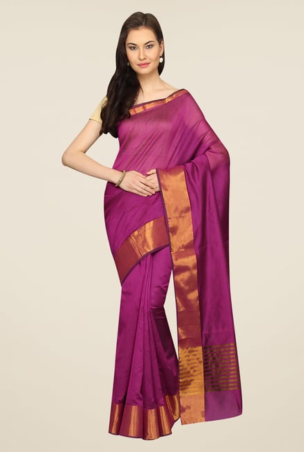 Pavecha's Purple Solid Cotton Polyblend Banarasi Saree Pavecha's Purple Solid Cotton Polyblend Banarasi Saree