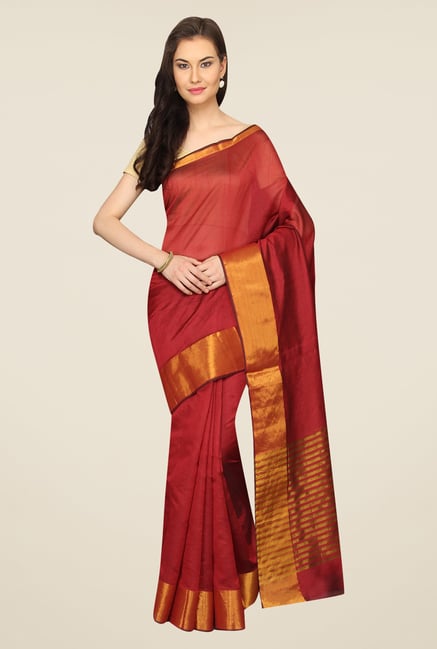 Pavecha's Rust Solid Cotton Polyblend Banarasi Saree Pavecha's Rust Solid Cotton Polyblend Banarasi Saree
