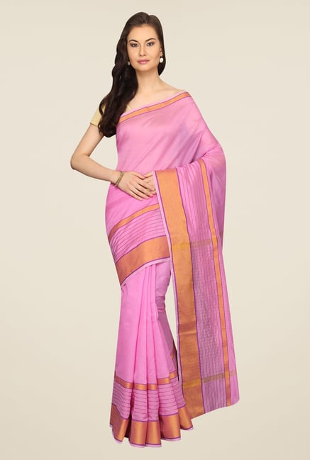 Pavecha's Pink Solid Cotton Polyblend Banarasi Saree Pavecha's Pink Solid Cotton Polyblend Banarasi Saree