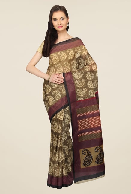 Pavecha's Beige Paisley Print Polyester Mangalagiri Saree Pavecha's Beige Paisley Print Polyester Mangalagiri Saree