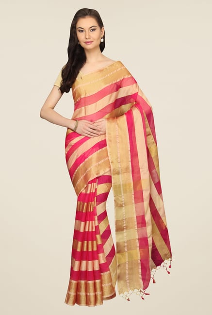 Pavecha's Pink & Beige Cotton Polyblend Banarasi Saree Pavecha's Pink & Beige Cotton Polyblend Banarasi Saree