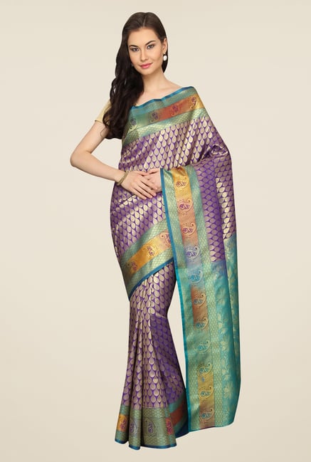 Pavecha's Purple & Teal Printed Cotton Banarasi Saree Pavecha's Purple & Teal Printed Cotton Banarasi Saree