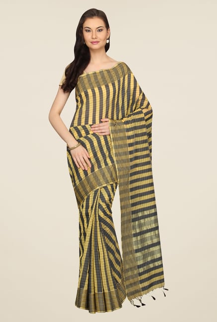 Pavecha's Yellow & Grey Cotton Polyblend Banarasi Saree Pavecha's Yellow & Grey Cotton Polyblend Banarasi Saree