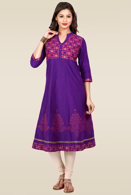 Mytri Purple Regular Fit Kurta Mytri Purple Regular Fit Kurta