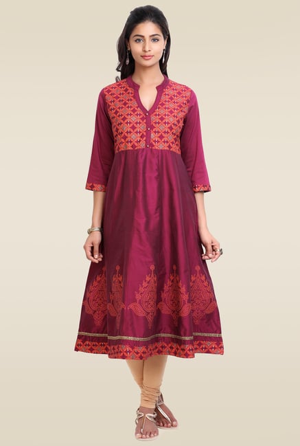 Mytri Maroon Regular Fit Kurta Mytri Maroon Regular Fit Kurta