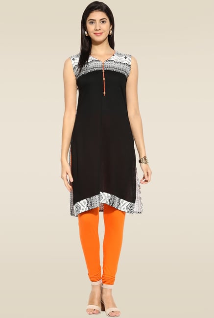 Mytri Black Printed Regular Fit Kurta Mytri Black Printed Regular Fit Kurta
