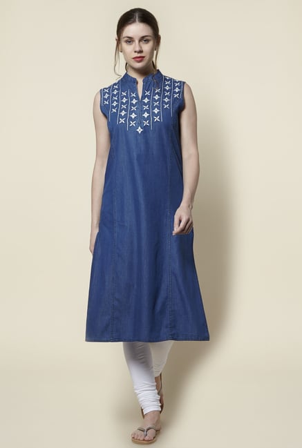 Zudio Indigo Denim Slim Fit Kurta Zudio Indigo Denim Slim Fit Kurta