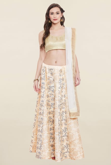 Studio Rasa Beige & Peach Semi Brocade Lehenga Set Studio Rasa Beige & Peach Semi Brocade Lehenga Set