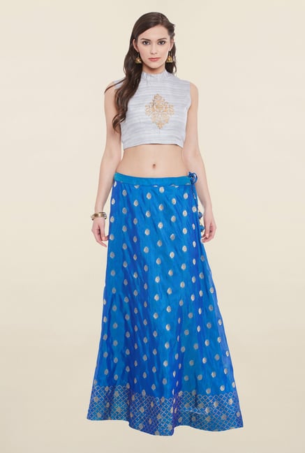 Studio Rasa Grey & Blue Bhagalpuri Dupion Lehenga Set Studio Rasa Grey & Blue Bhagalpuri Dupion Lehenga Set