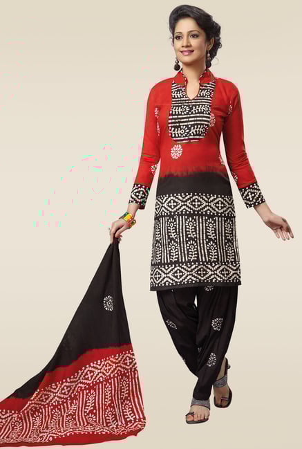 Salwar Studio Red & Black Batik Printed Dress Material Salwar Studio Red & Black Batik Printed Dress Material