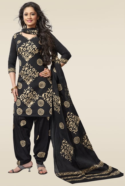 Salwar Studio Black & Beige Batik Printed Dress Material Salwar Studio Black & Beige Batik Printed Dress Material