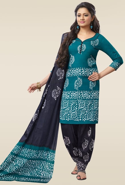 Salwar Studio Blue & Navy Blue Batik Printed Dress Material Salwar Studio Blue & Navy Blue Batik Printed Dress Material