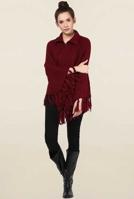 Cayman Burgundy Crochet Poncho Cayman Burgundy Crochet Poncho