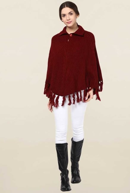 Cayman Maroon Crochet Poncho Cayman Maroon Crochet Poncho