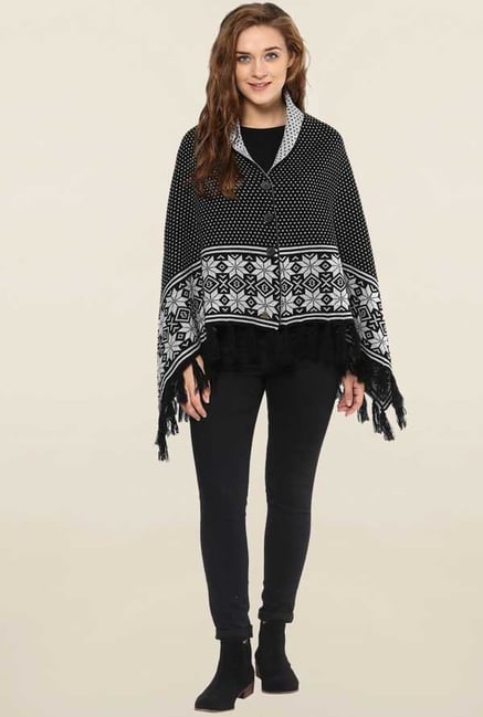 Cayman Black & Grey Printed Reversible Poncho Cayman Black & Grey Printed Reversible Poncho