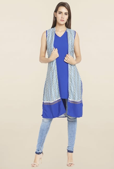 Globus Blue Chevron Print Shrug Globus Blue Chevron Print Shrug