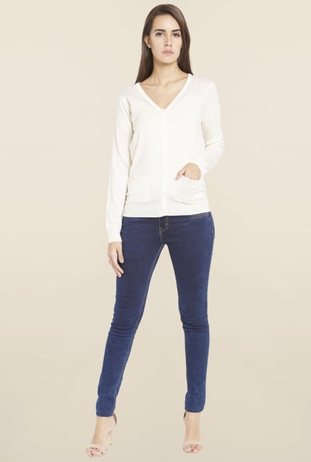 Globus Off White Solid Cardigan Globus Off White Solid Cardigan
