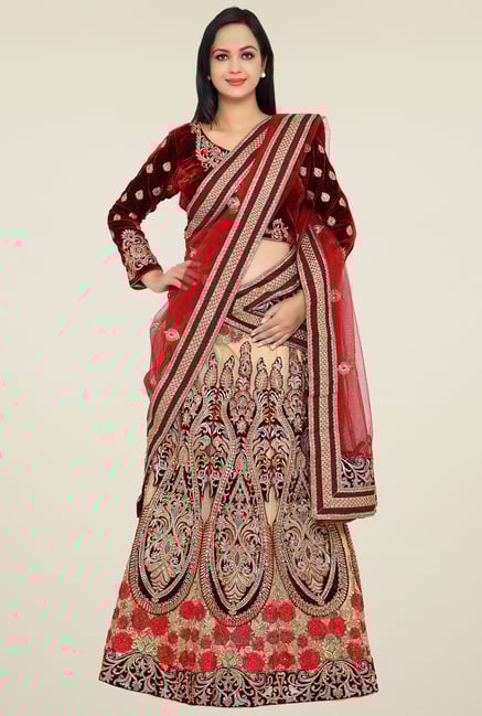 Triveni Cream Full Sleeves Lehenga Set Triveni Cream Full Sleeves Lehenga Set
