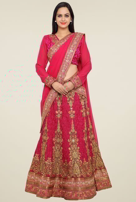Triveni Pink Embroidered Lehenga Set Triveni Pink Embroidered Lehenga Set