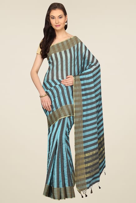Pavecha Light Blue Banarasi Striped Saree Pavecha Light Blue Banarasi Striped Saree