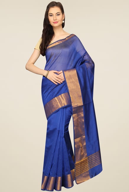 Pavecha Royal Blue Banarasi Zari Border Saree Pavecha Royal Blue Banarasi Zari Border Saree