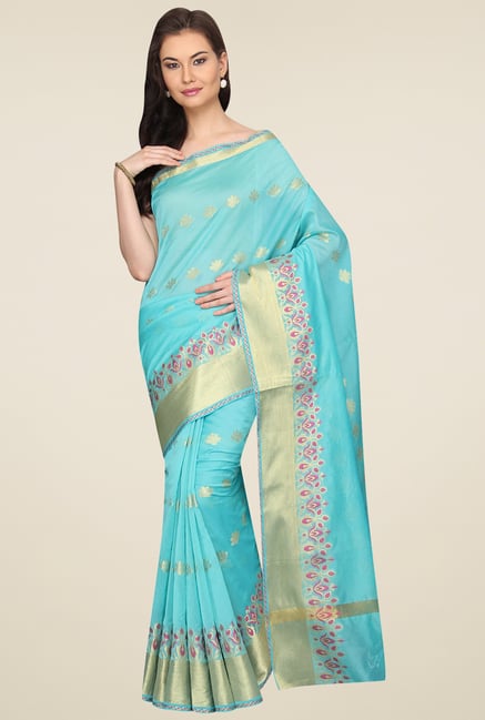 Pavecha Aqua Blue Banarasi Zari Butta Saree Pavecha Aqua Blue Banarasi Zari Butta Saree
