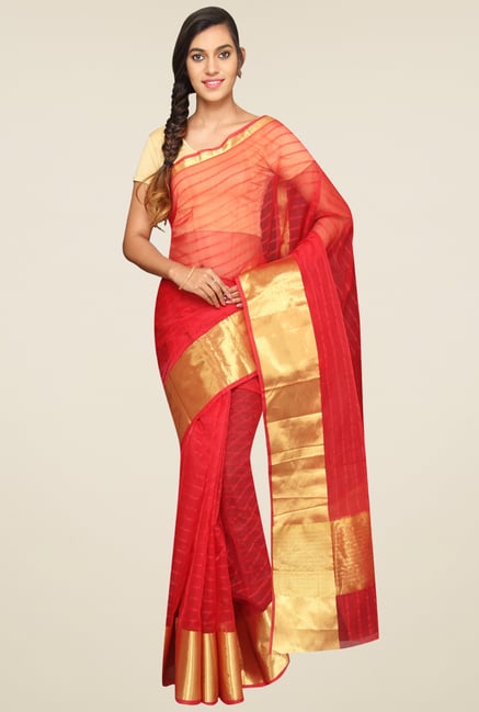 Pavecha Red Striped Saree Pavecha Red Striped Saree