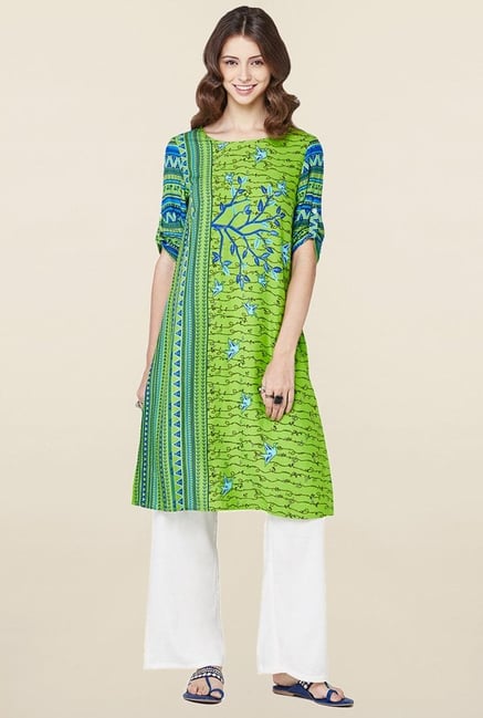 Global Desi Green Printed Kurta Global Desi Green Printed Kurta