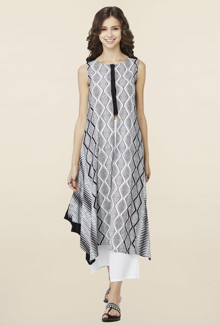 Global Desi Black & White Geometric Print Kurta Global Desi Black & White Geometric Print Kurta