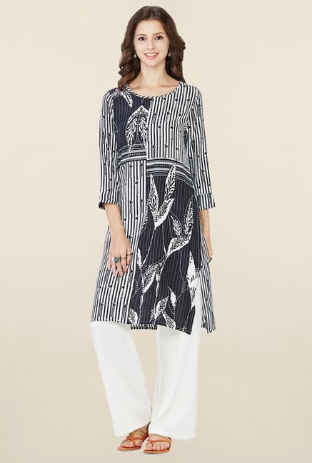 Global Desi Black & White Printed Kurti Global Desi Black & White Printed Kurti