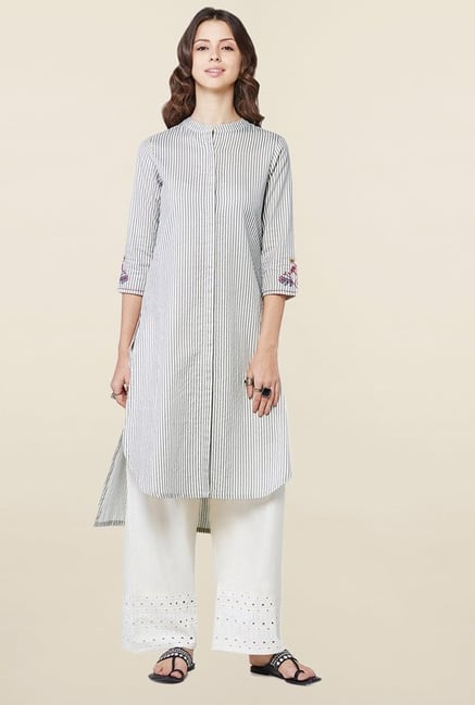 Global Desi Off White Striped Kurti Global Desi Off White Striped Kurti