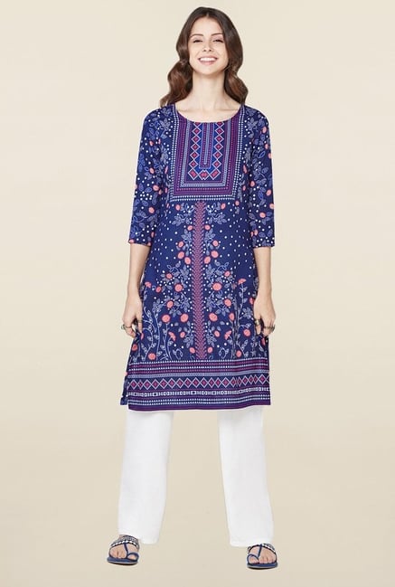 Global Desi Blue Printed Kurti Global Desi Blue Printed Kurti