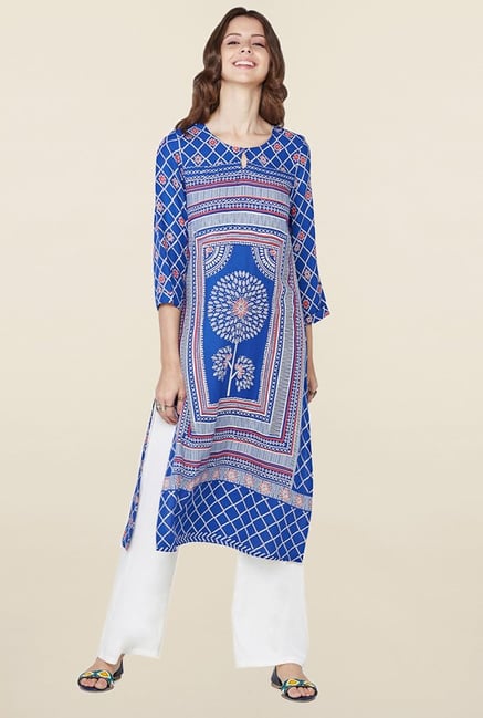 Global Desi Blue Printed Kurta Global Desi Blue Printed Kurta