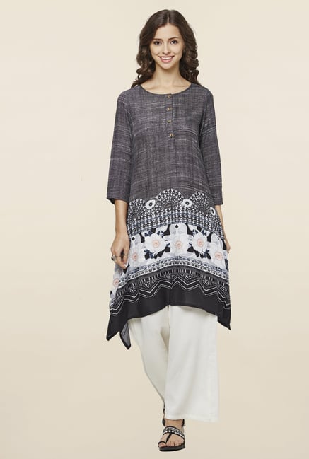 Global Desi Grey Printed Kurta Global Desi Grey Printed Kurta