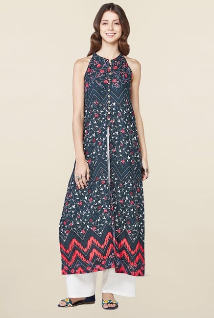 Global Desi Navy Printed Kurta Global Desi Navy Printed Kurta