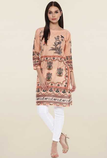 Ahalyaa Peach Printed Cotton Kurti Ahalyaa Peach Printed Cotton Kurti